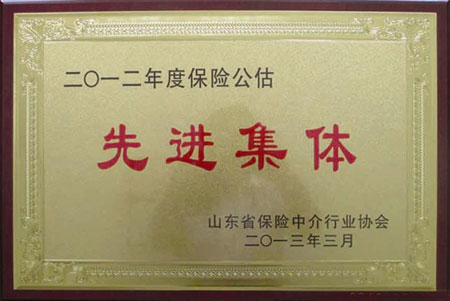 2012山东省保险中介行业协会“先进集体”荣誉